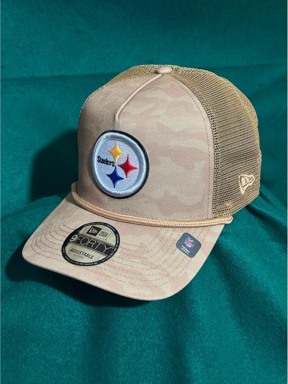 Pittsburgh Steelers New Era 9FORTY A-Frame Roped Desert Camo Snapback Trucker
